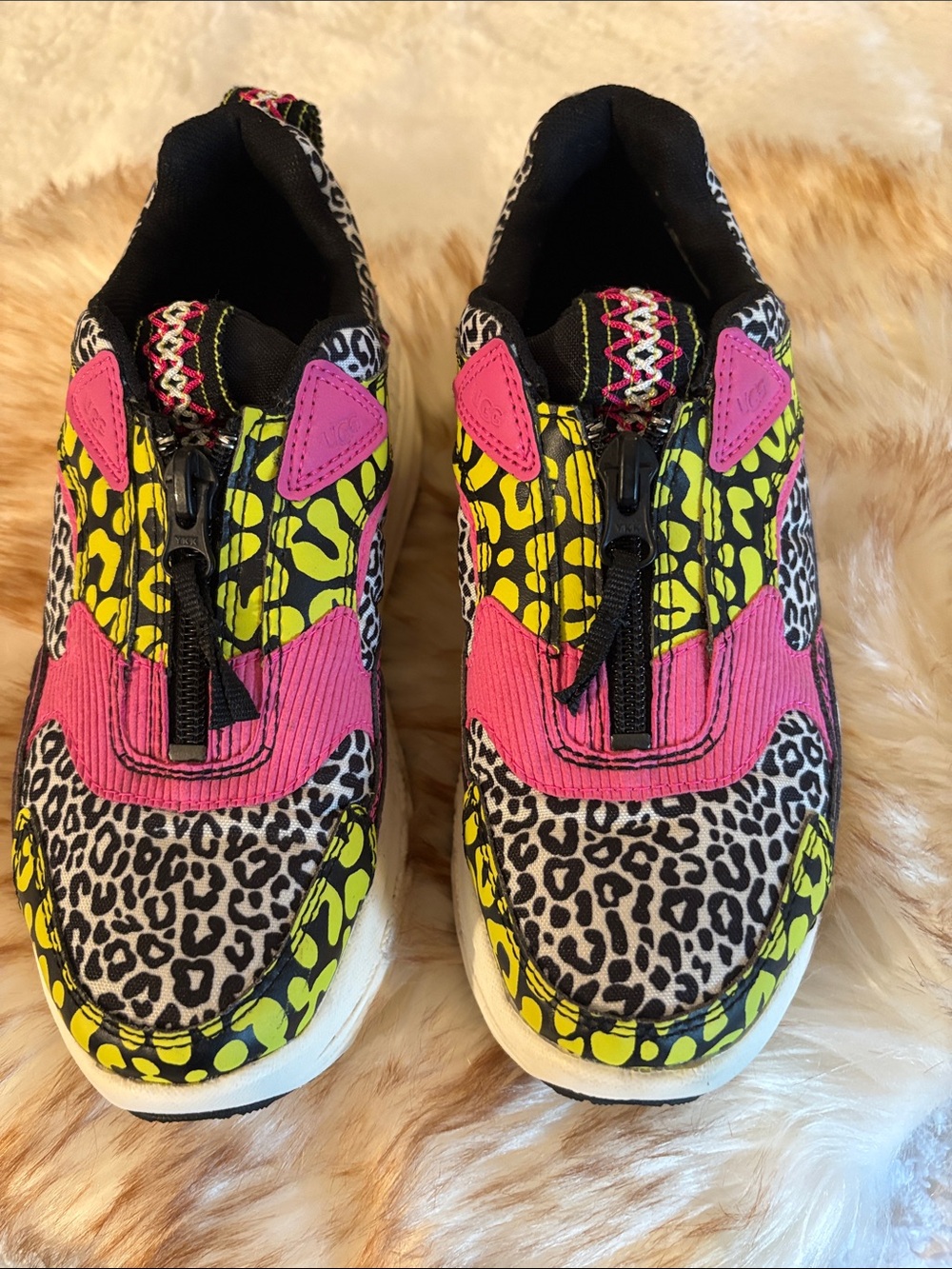 Neon Leopard Print Slip-On Sneakers with Pink Accents